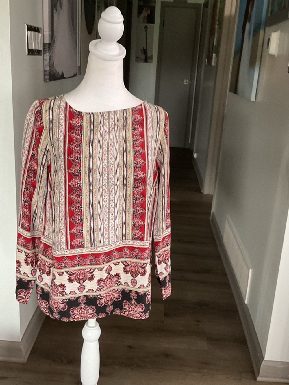 J. Jill Red & Cream Striped Boho Long-Sleeve Top